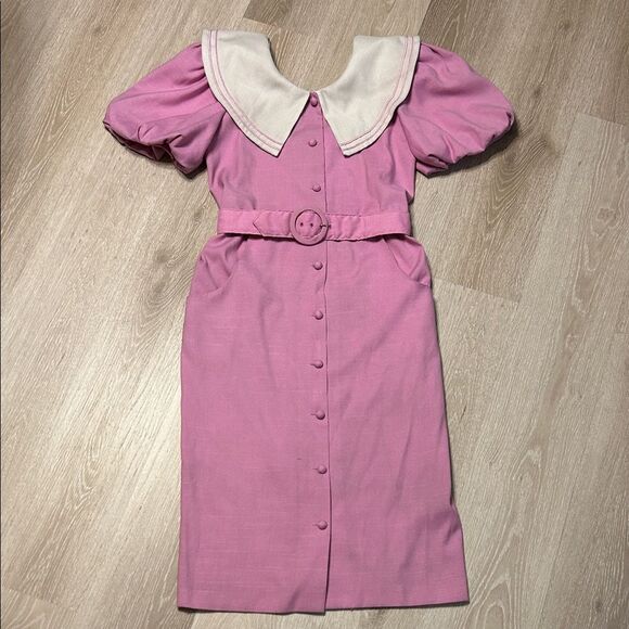 Dresses & Skirts - Vintage Sabino Baby Collar Pink Dress with Puffed Sleeves